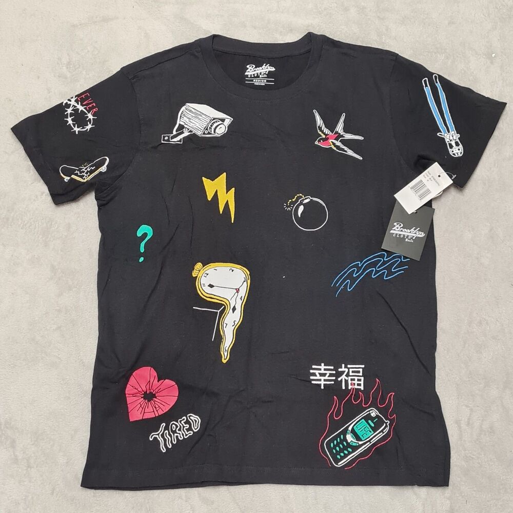 Brooklyn Cloth Crew Neck T-shirt Men's MEDIUM Graphic Casual Skate Summer School